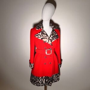 SOLD Vintage 1960s Red with Leopard Trim Coat